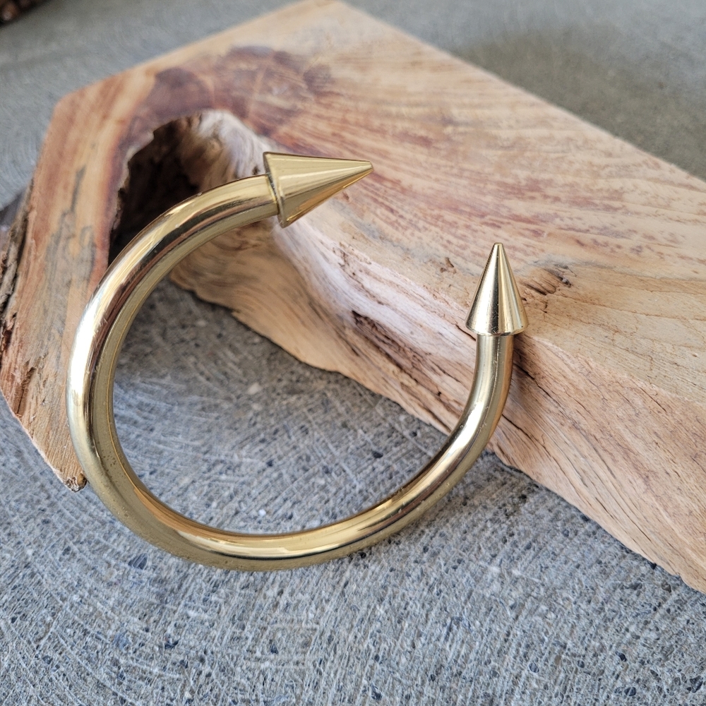 Men's brass silver plated heavy spike cuff bangle - Picture 8 of 9